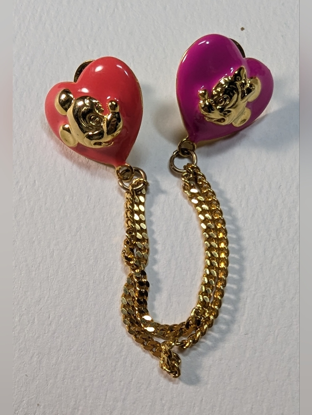 Rare Neon Mickey And Minnie Brooch With Gold Chain Connector.